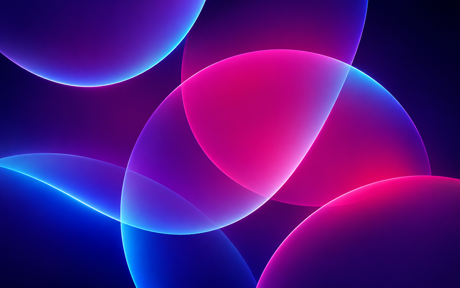 Magenta and blue glass orbs wallpaper with translucent circular shapes over a dark background.