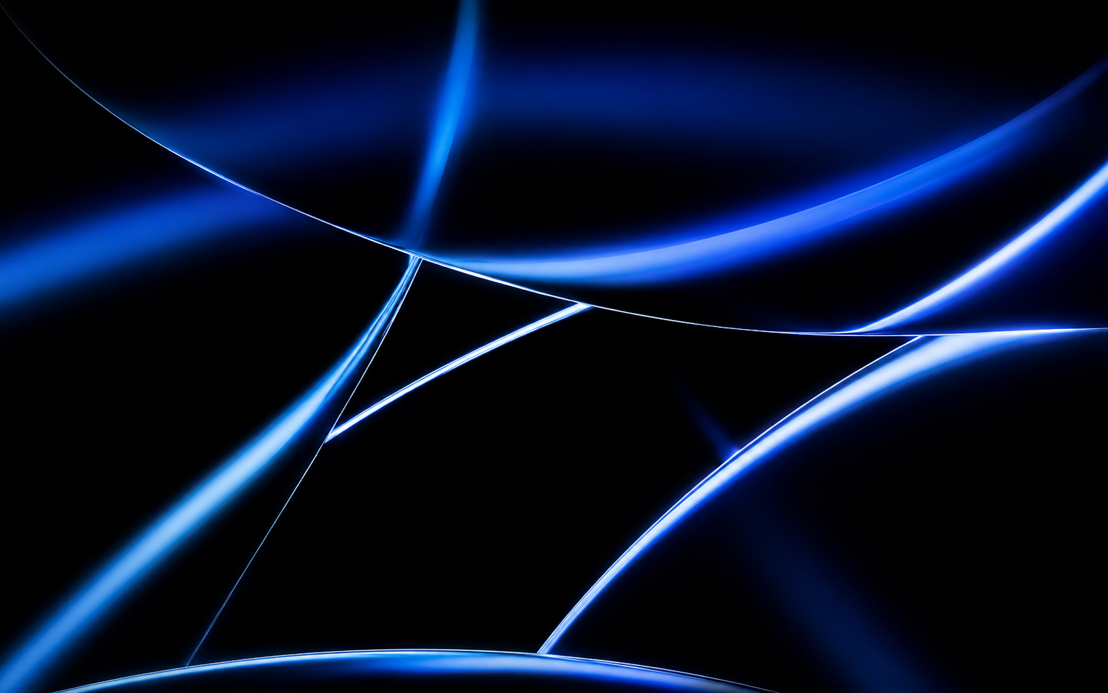 Blue light ribbon abstract wallpaper with electric curved lines on a black background.