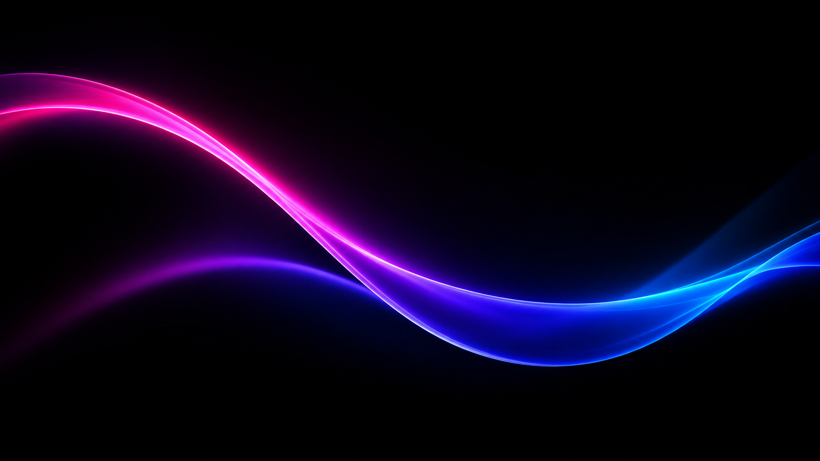 Neon magenta and blue wave wallpaper with a glowing curved line over a black background.