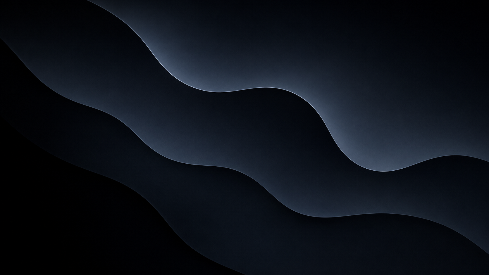 Monochrome midnight ridge wallpaper with grey layered hills on a black background.