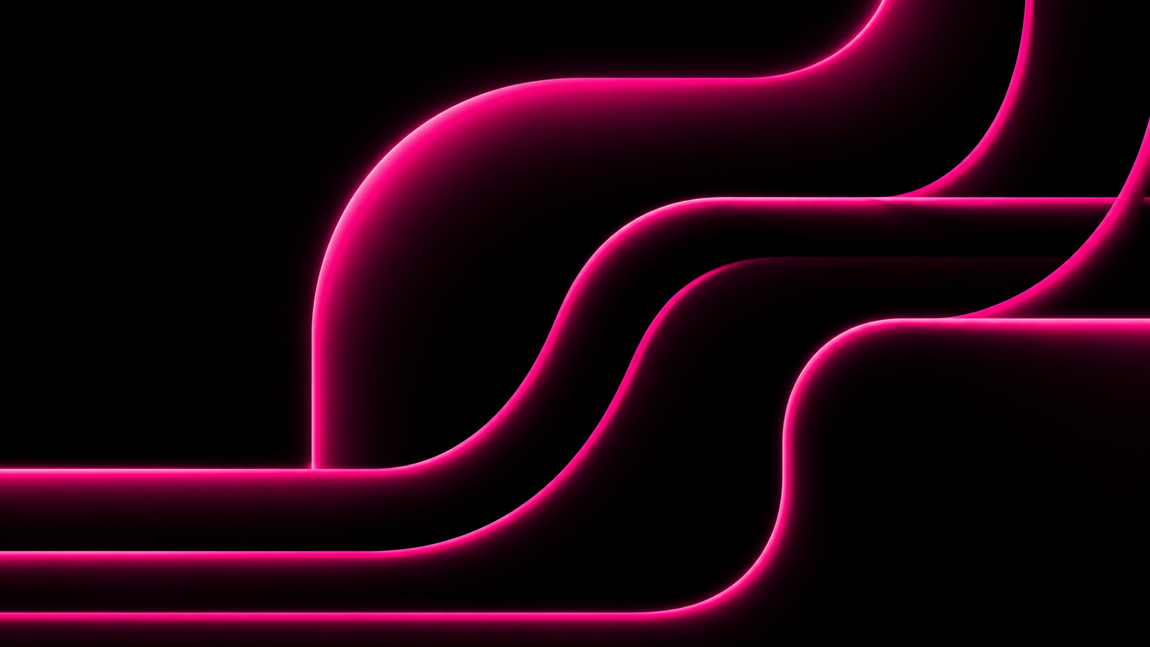 Neon pink circuit flow wallpaper with glowing rounded paths over a dark layered background.