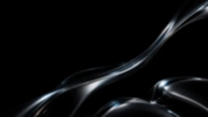 Reflective black chrome arcs and rounded forms against a deep black background.