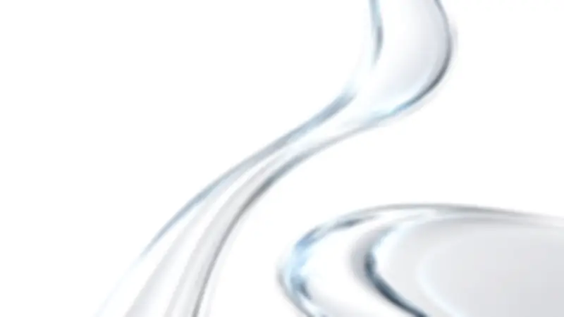 Pale blue transparent glass ribbons flowing across a clean white background.