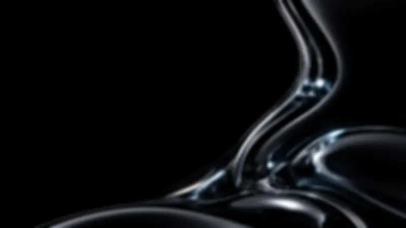Glossy black and silver liquid-metal curves flowing across a pure black background.
