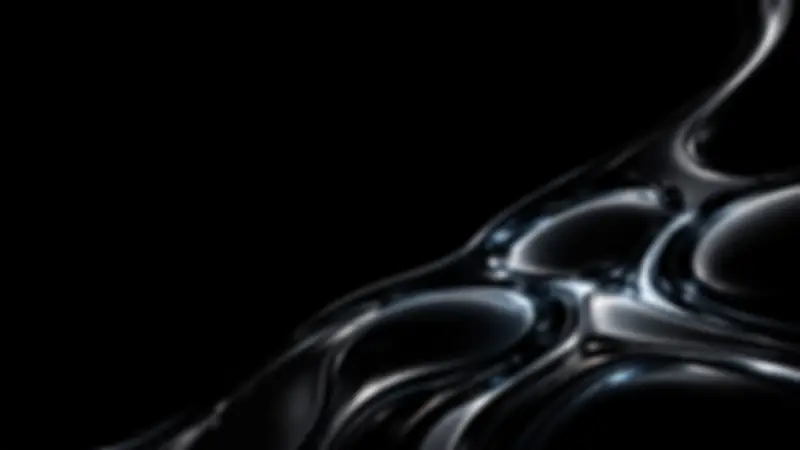 Glossy black chrome shapes curling from the lower-right corner on a black background.